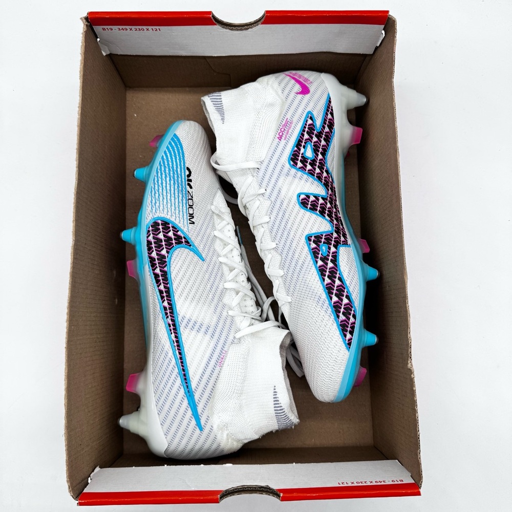 Nike Zoom Mercurial Superfly 9 Elite Sg Pro Ac White-Blue Sz 9 [FD0246-146] - Picture 7 of 8